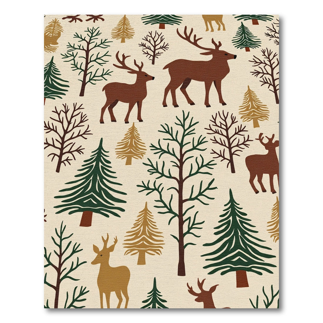 Woodland Deer Forest Winter Scene Rug