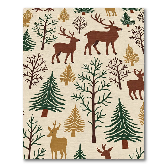 Woodland Deer Forest Winter Scene Rug