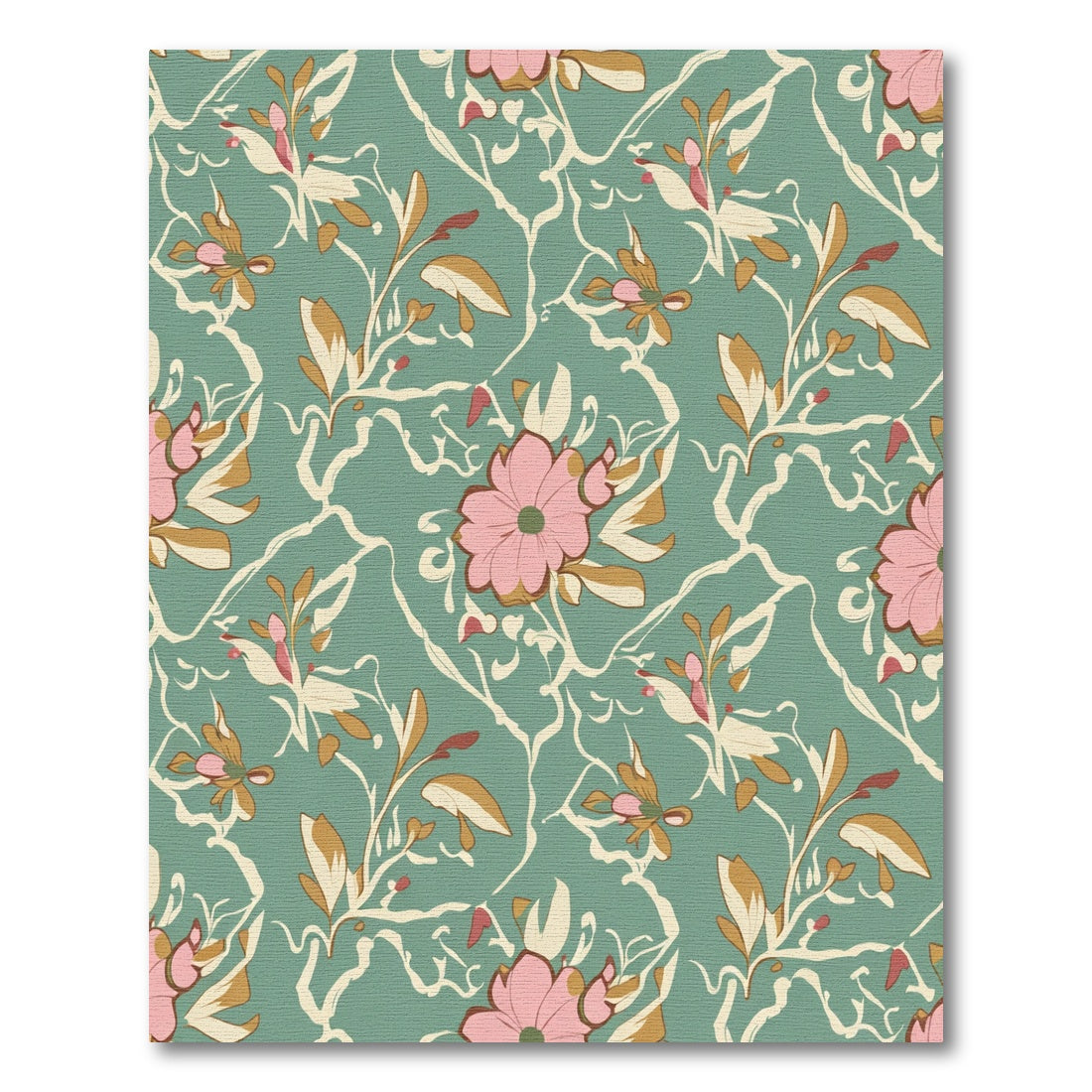 Pink Floral Vine Branches Aquamarine Rug