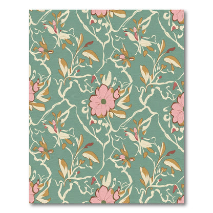 Pink Floral Vine Branches Aquamarine Rug