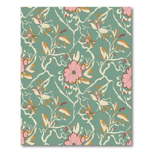 Pink Floral Vine Branches Aquamarine Rug