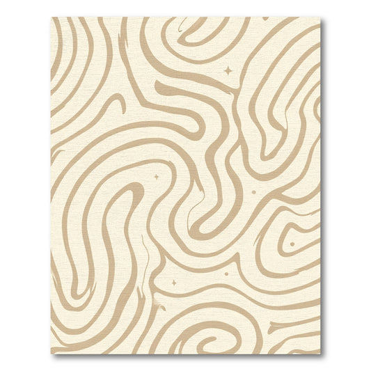 Cream Tan Swirl Mid Century Modern Rug