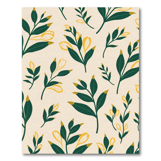 Cream Yellow Green Leafy Botanical Arrangement Rug