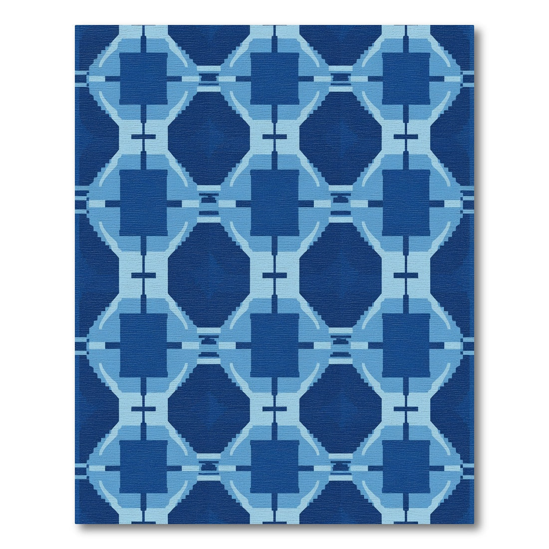Geometric Deep Blue Square Lattice Rug