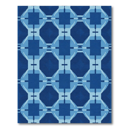 Geometric Deep Blue Square Lattice Rug