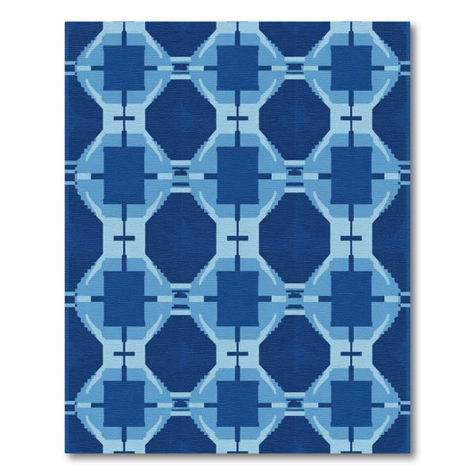 Geometric Deep Blue Square Lattice Rug