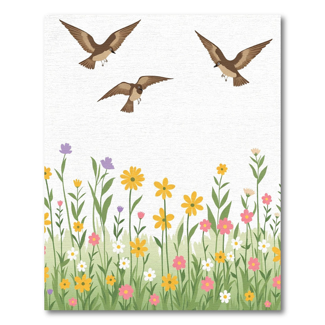 Brown Birds Over Colorful Spring Meadow Rug