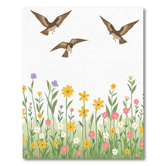 Brown Birds Over Colorful Spring Meadow Rug