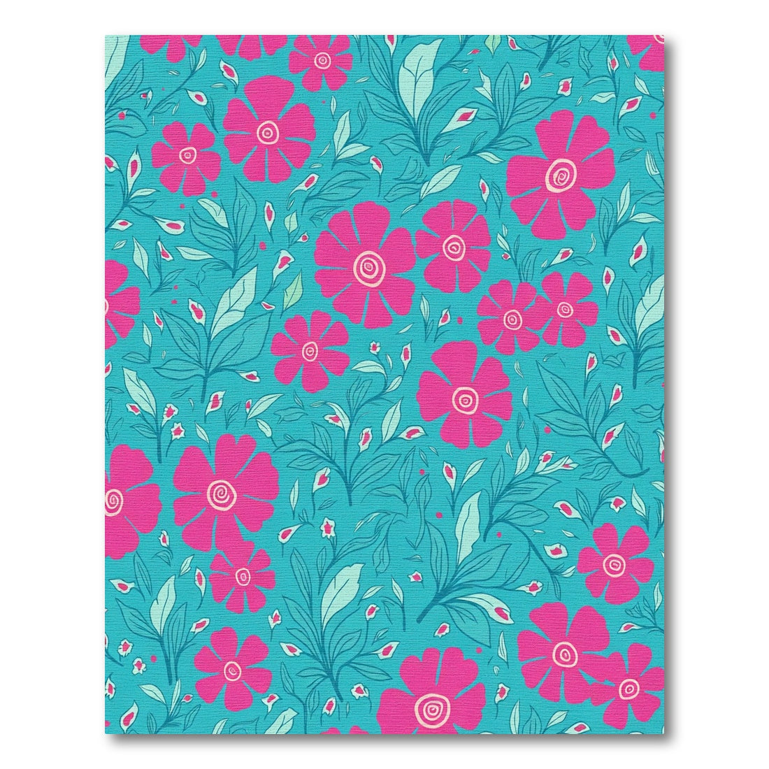 Vibrant Pink Flower Garden Teal Rug