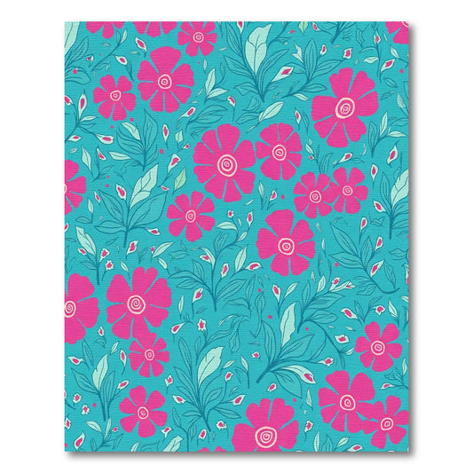 Vibrant Pink Flower Garden Teal Rug