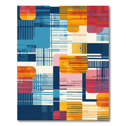 Modern Abstract Geometric Blue Orange Rug