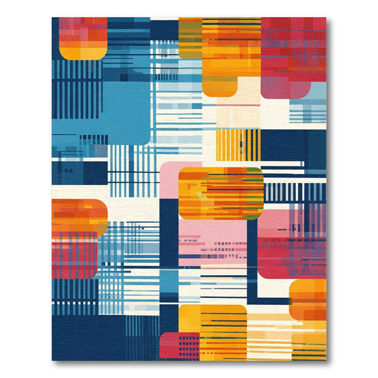 Modern Abstract Geometric Blue Orange Rug