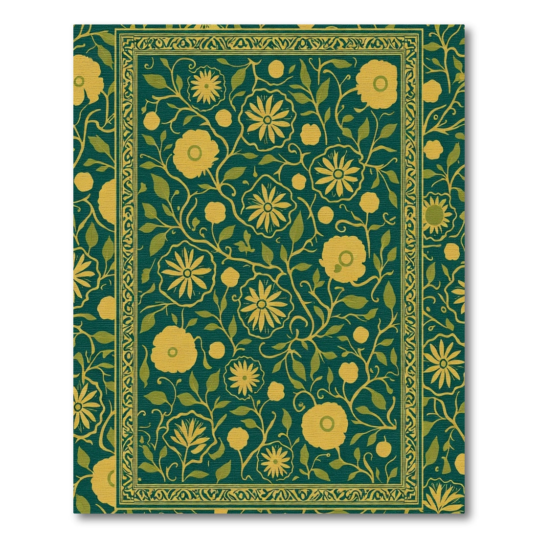 Golden Yellow Floral Vine Border Rug