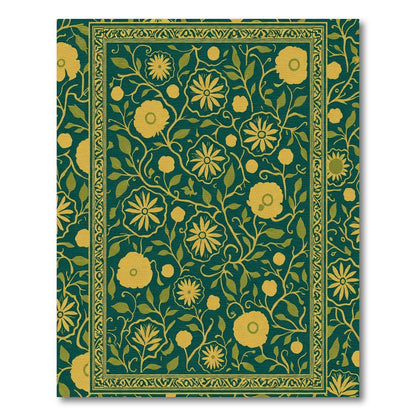 Golden Yellow Floral Vine Border Rug