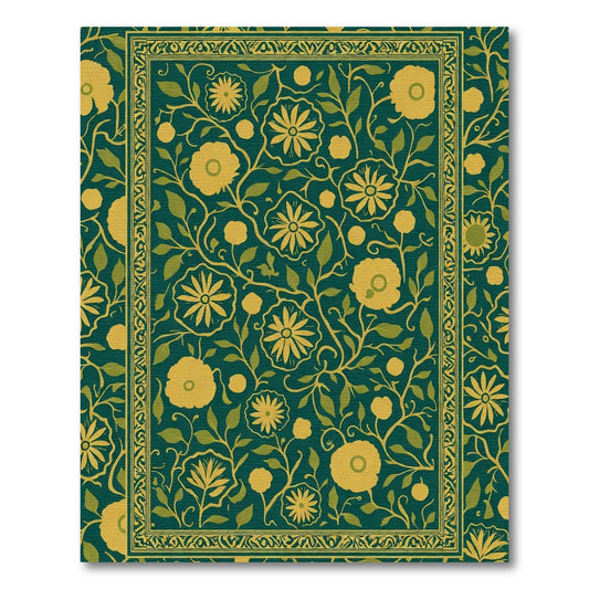 Golden Yellow Floral Vine Border Rug