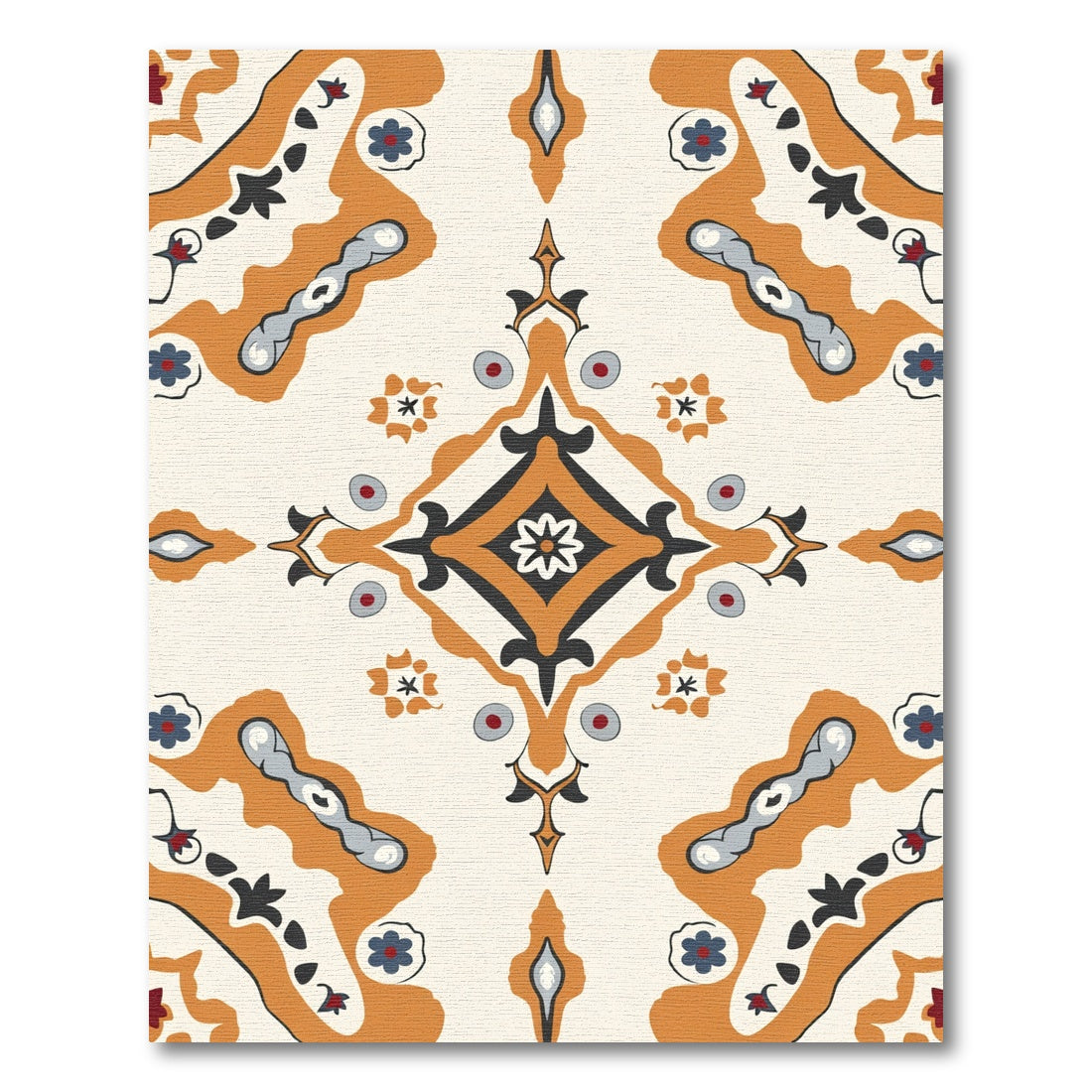 Orange Teal Medallion Floral Geometric Rug