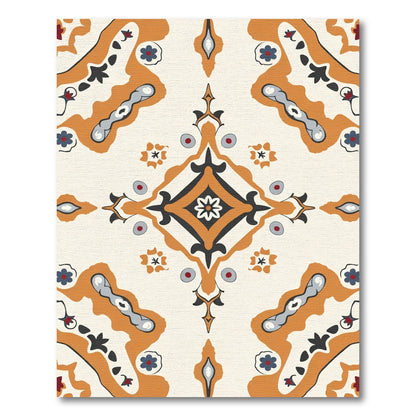 Orange Teal Medallion Floral Geometric Rug