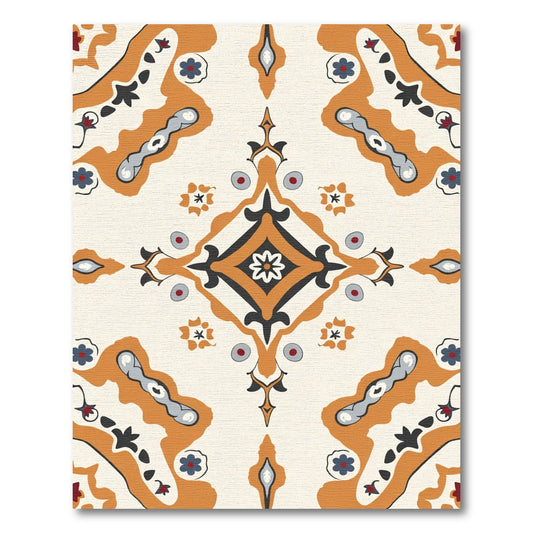 Orange Teal Medallion Floral Geometric Rug