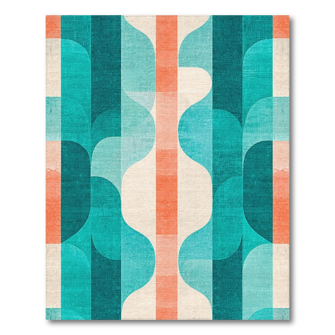 Teal Orange Wavy Geometric Rug