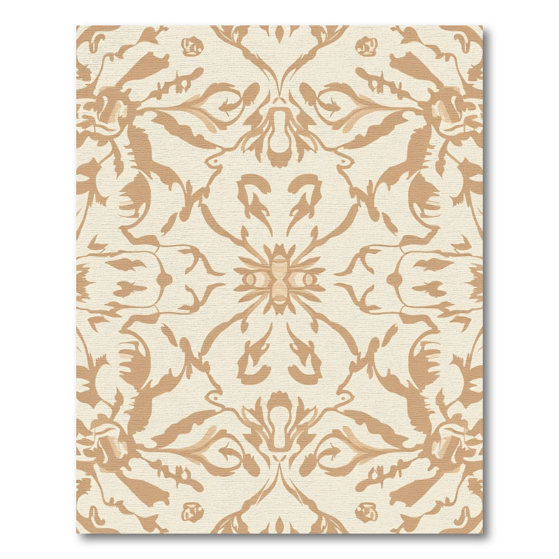 Cream and Tan Symmetrical Floral Damask Rug