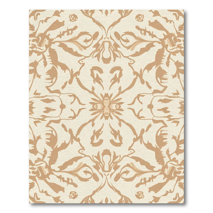 Cream and Tan Symmetrical Floral Damask Rug