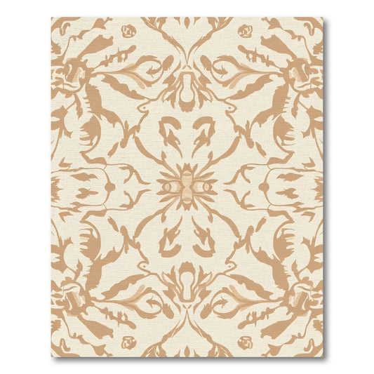 Cream and Tan Symmetrical Floral Damask Rug