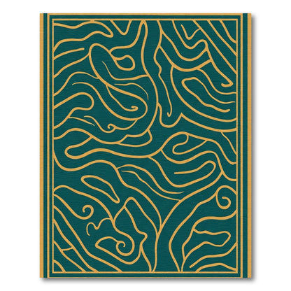 Deep Teal Abstract Organic Lines Rug
