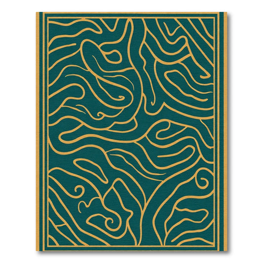 Deep Teal Abstract Organic Lines Rug