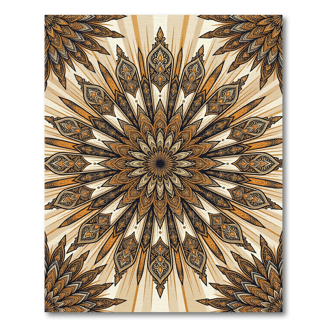 Golden Orange Intricate Sunburst Medallion Rug