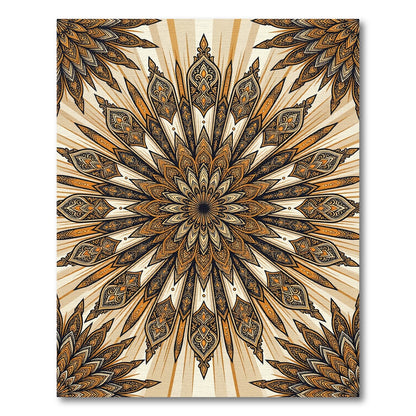 Golden Orange Intricate Sunburst Medallion Rug