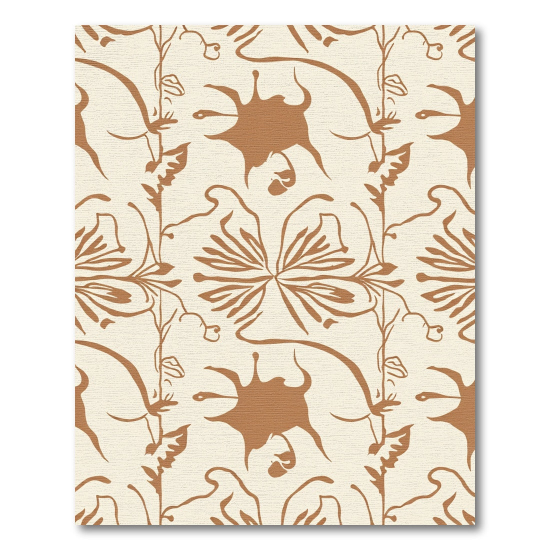 Earthy Tan Abstract Floral Vine Rug
