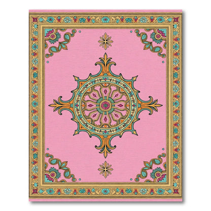 Ornate Pink Floral Medallion Border Rug