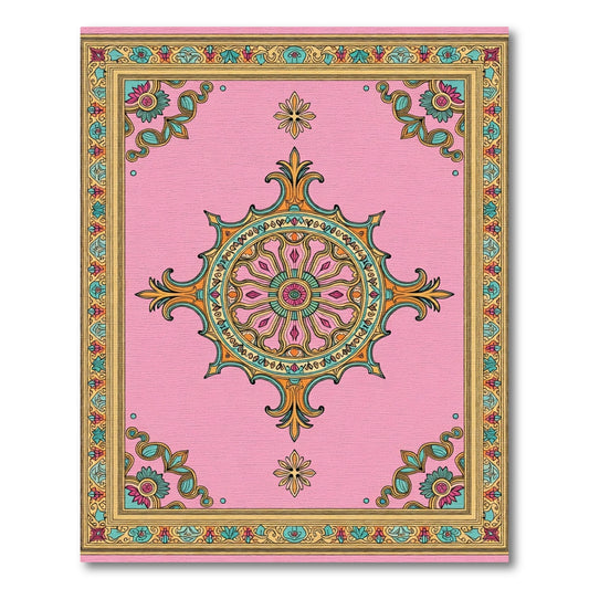 Ornate Pink Floral Medallion Border Rug