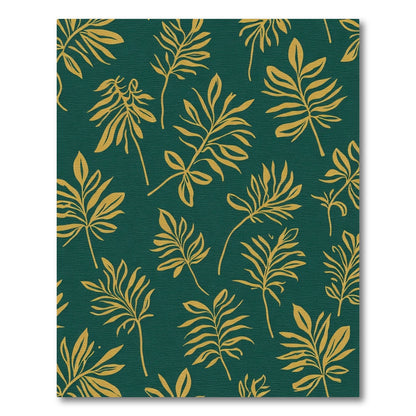 Emerald Green Gold Tropical Foliage Rug