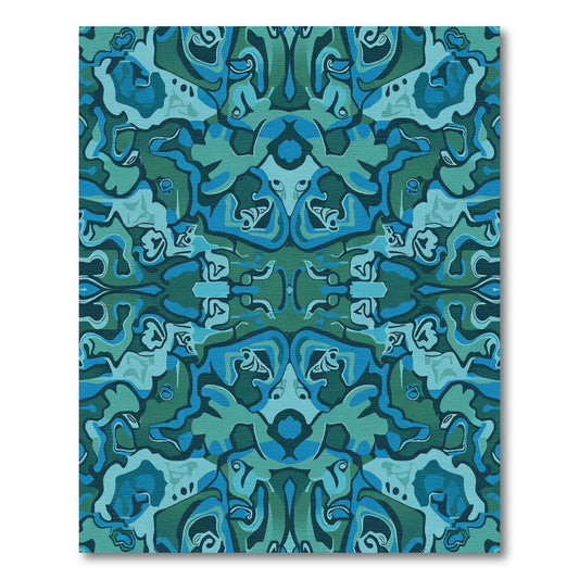 Deep Teal Organic Swirl Collage Rug