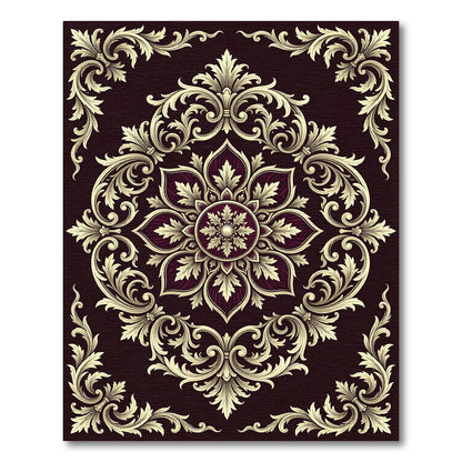 Ornate Burgundy Floral Scroll Frame Rug