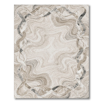 Beige Marble Swirl Wave Border Area Rug