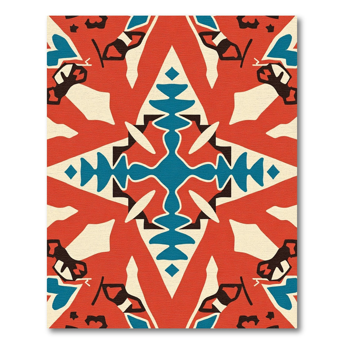 Red Blue Cream Geometric Medallion Rug