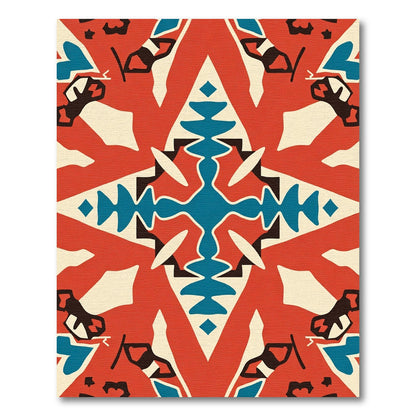Red Blue Cream Geometric Medallion Rug