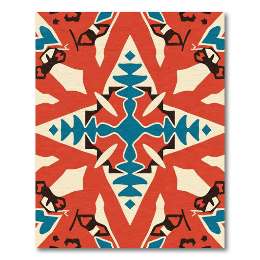 Red Blue Cream Geometric Medallion Rug