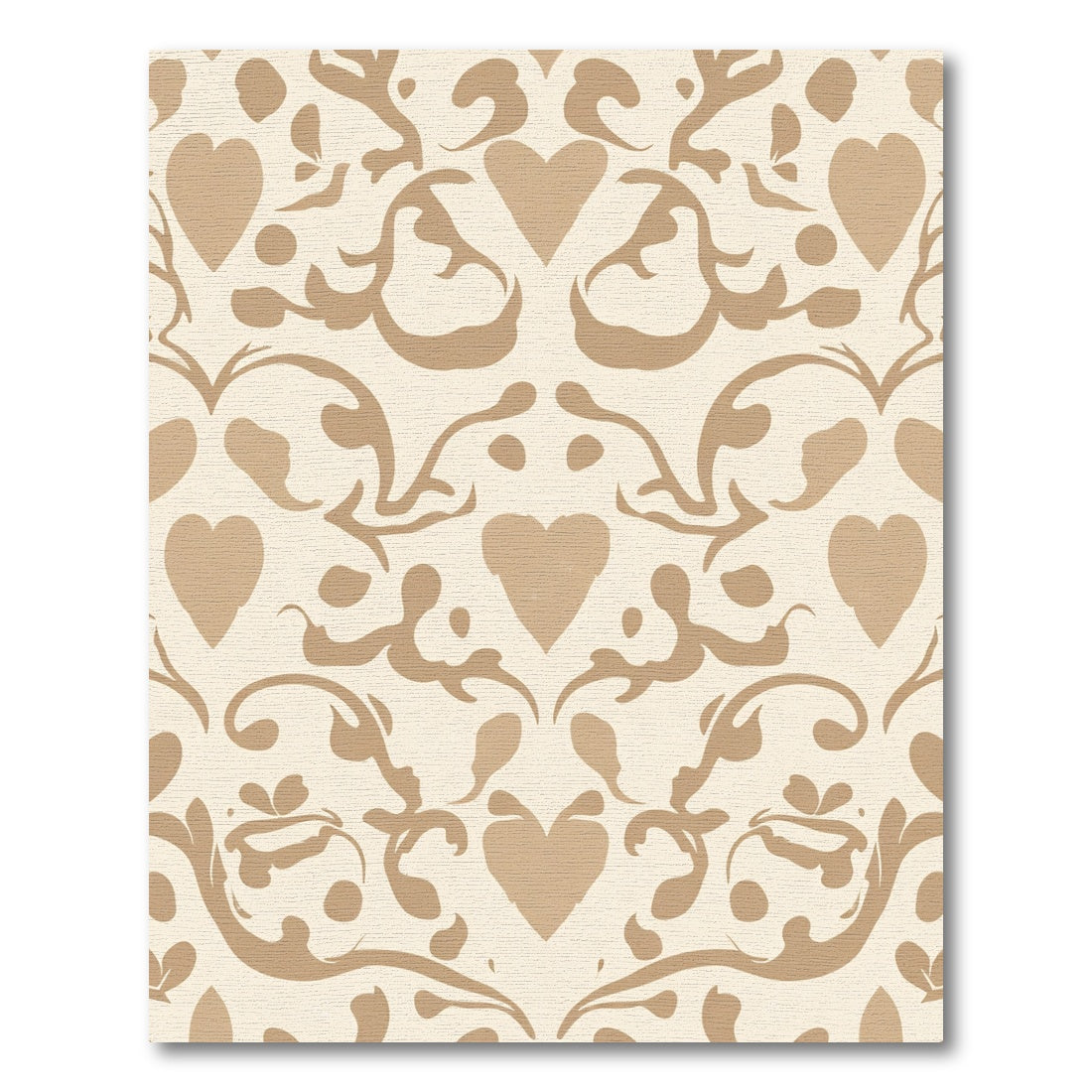 Tan Heart Swirl Damask Rug