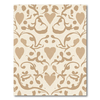 Tan Heart Swirl Damask Rug