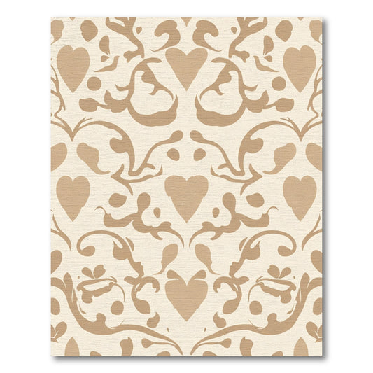 Tan Heart Swirl Damask Rug