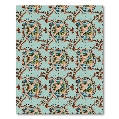Teal And Coral Abstract Floral Medallions Rug