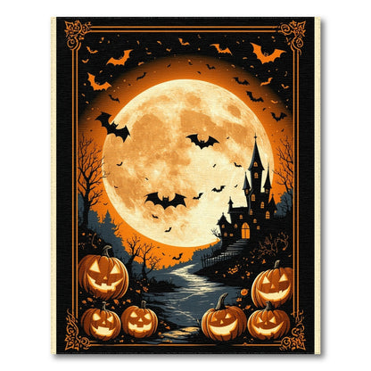 Orange Spooky Halloween Castle Area Rug