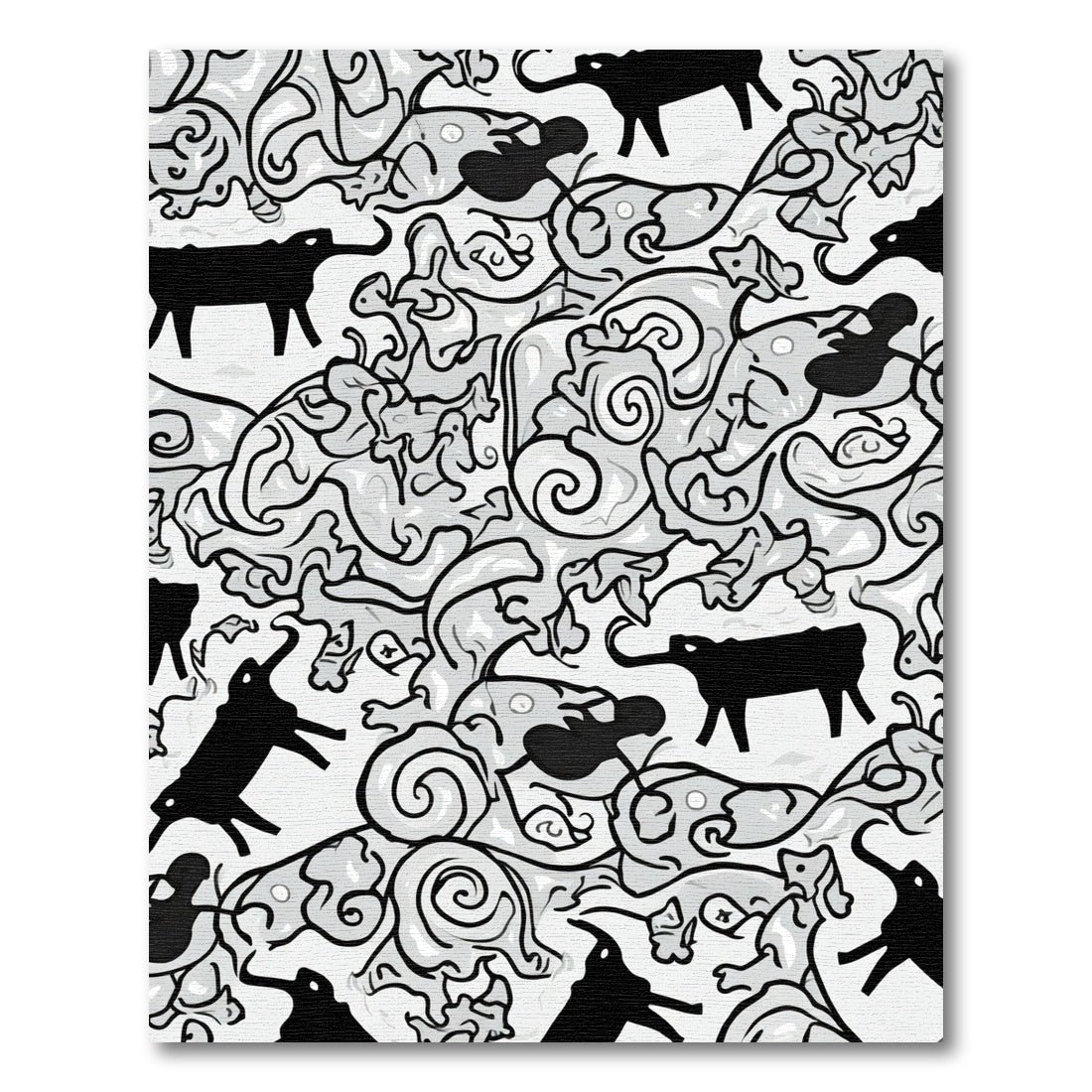 Black White Abstract Elephant Swirl Rug