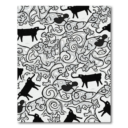 Black White Abstract Elephant Swirl Rug