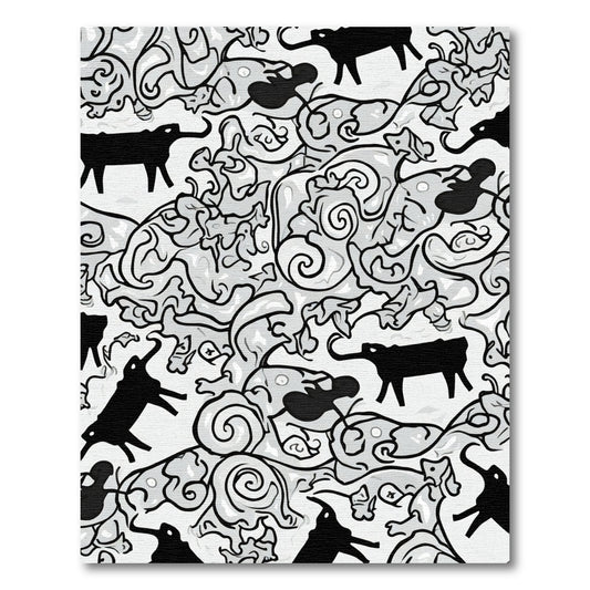 Black White Abstract Elephant Swirl Rug