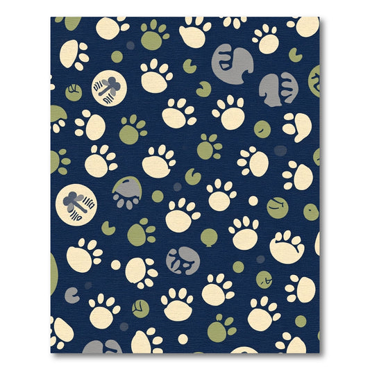 Navy Cream Khaki Paw Print Assortment Rug