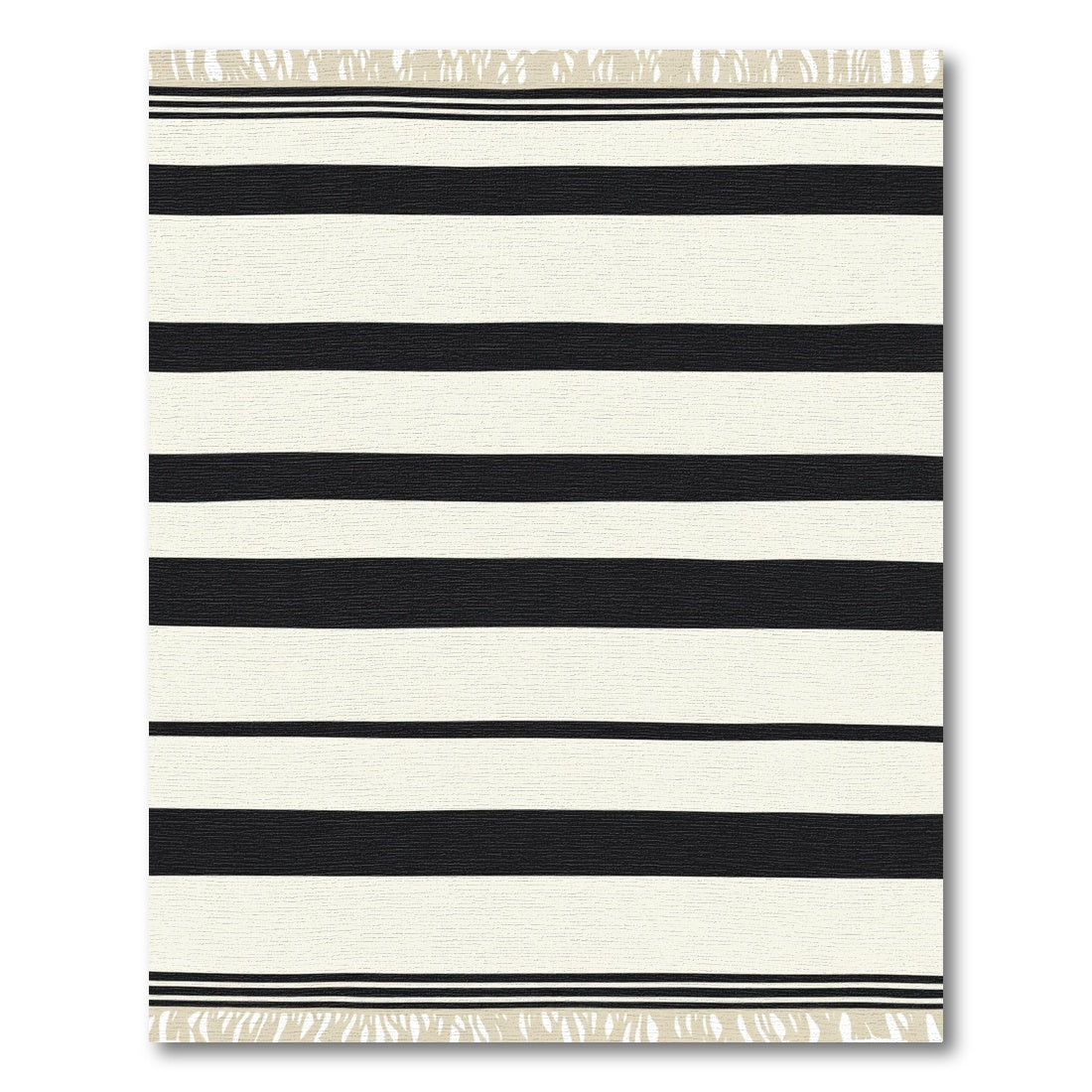 Bold Black Cream Striped Tassel Accents Rug